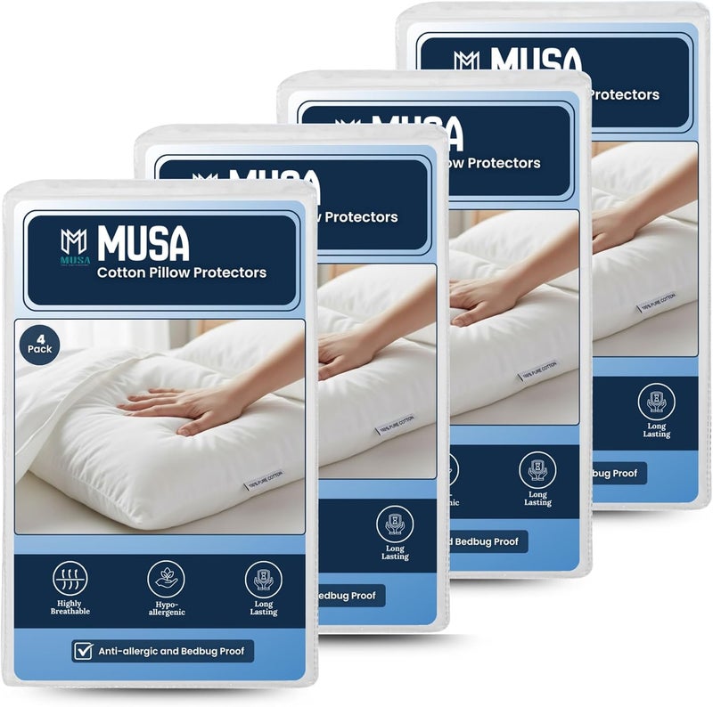 MUSA MUSA حماة الوسائد من ميوس القطن - ناعمة، بسحاب، تغطية مضادة للحساسية، عبوة من 2 (50 × 80 سم) - Image 1
