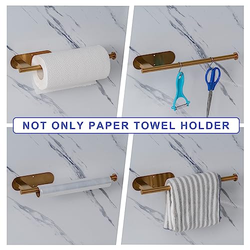 Honmein Paper Towel Holder, Upgrade SUS304 Stainless Steel Paper Towel Holder Under Cabinet, Bend-Resistant, Self-Adhesive or Drill mounting (Gold) - Image 5
