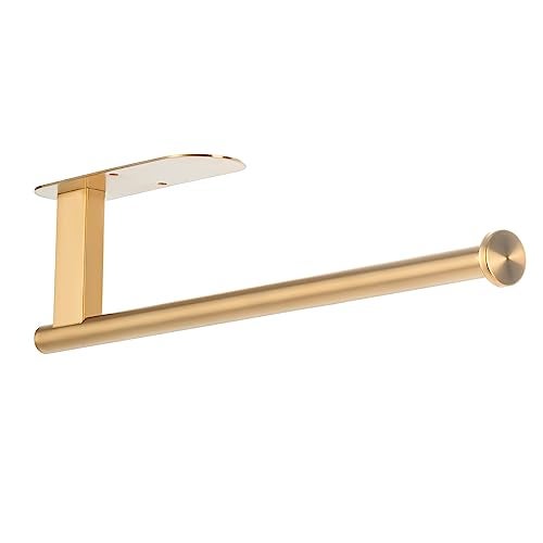 Honmein Paper Towel Holder, Upgrade SUS304 Stainless Steel Paper Towel Holder Under Cabinet, Bend-Resistant, Self-Adhesive or Drill mounting (Gold) - Image 1