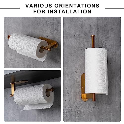 Honmein Paper Towel Holder, Upgrade SUS304 Stainless Steel Paper Towel Holder Under Cabinet, Bend-Resistant, Self-Adhesive or Drill mounting (Gold) - Image 4