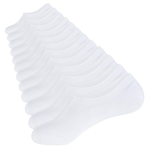 CLOSEMATE Mens No Show Socks Cotton Thin High Elasticity Low Cut Ankle Socks with Non Slip Grips 6 Pairs (6White, Size L) - Image 1