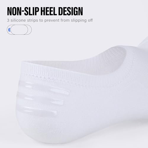 CLOSEMATE Mens No Show Socks Cotton Thin High Elasticity Low Cut Ankle Socks with Non Slip Grips 6 Pairs (6White, Size L) - Image 3