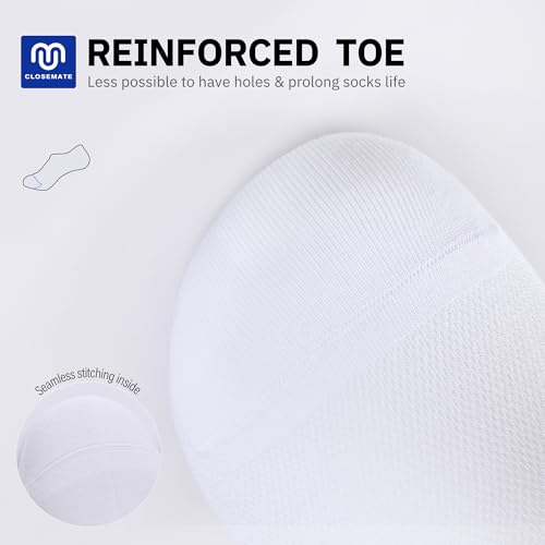CLOSEMATE Mens No Show Socks Cotton Thin High Elasticity Low Cut Ankle Socks with Non Slip Grips 6 Pairs (6White, Size L) - Image 2