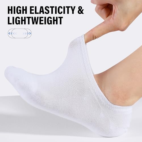 CLOSEMATE Mens No Show Socks Cotton Thin High Elasticity Low Cut Ankle Socks with Non Slip Grips 6 Pairs (6White, Size L) - Image 4