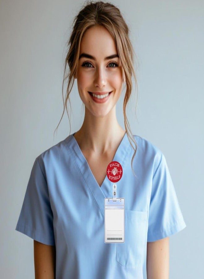 ReelFun بطاقة تعريف قابلة للسحب من Pace Yo'self Cardiology، مزودة بمشبك تمساح، وحبل نايلون بطول 24 بوصة، وبطاقة اسم لموظف/ة مكتب التمريض. - Image 3