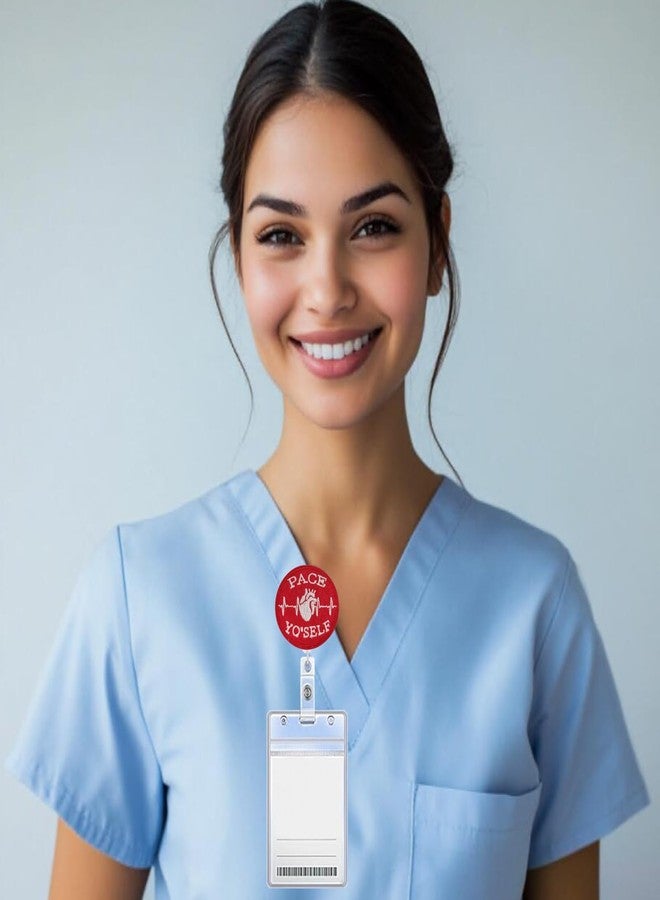 ReelFun بطاقة تعريف قابلة للسحب من Pace Yo'self Cardiology، مزودة بمشبك تمساح، وحبل نايلون بطول 24 بوصة، وبطاقة اسم لموظف/ة مكتب التمريض. - Image 5