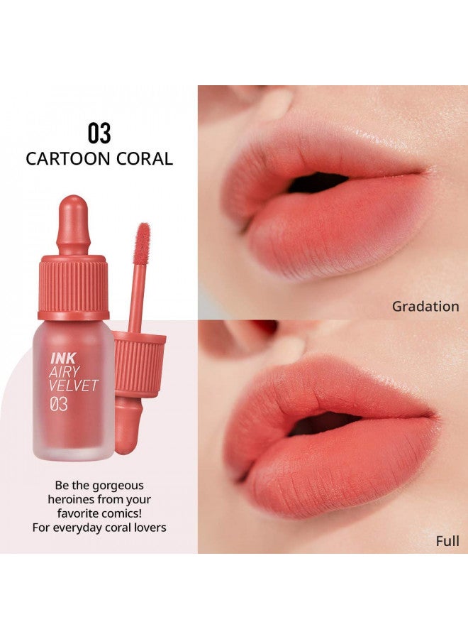 Peripera Peripera Ink Airy Velvet Lip Tint, Liquid Lip (0.14 fl oz, 003 CARTOON CORAL) - Image 1