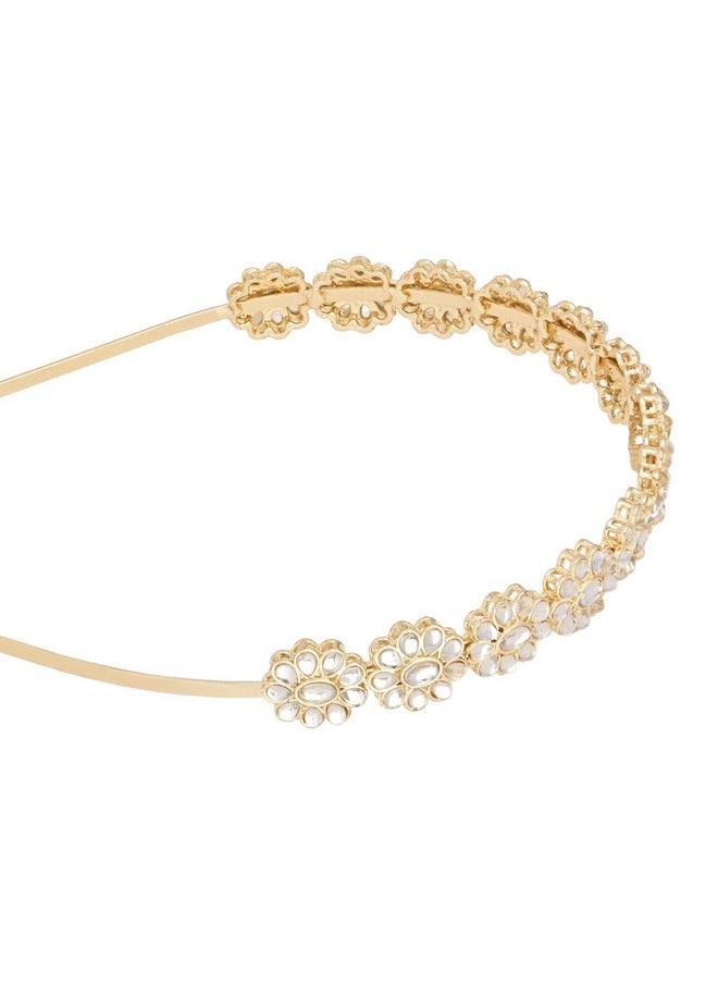 I Jewels - I Jewels Traditional Rajasthani Gold Plated Floral Design Kundan & Pearl Sheeshphool/Mathapatti/Hairband For Women (T2180W) - Image 1