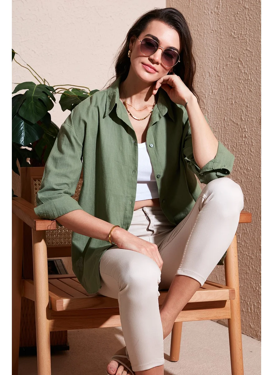 ليلا Cotton Regular Fit Long Sleeve Plain Shirt Women's Shirt CF25S168305