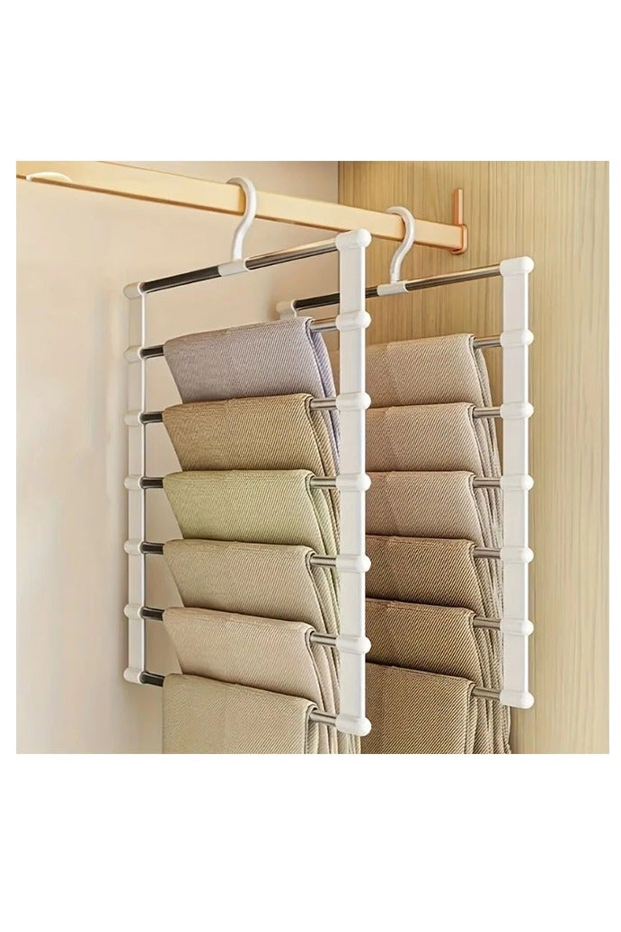 HOMESTAR Pants Hangers Non Slip 2 Pack Space Saving Hangers Multi-Layer Pants Hanger Stainless Steel Space Saver Hangers Closet Storage Organizer for Jeans Trouser Slack Clothes - Image 1