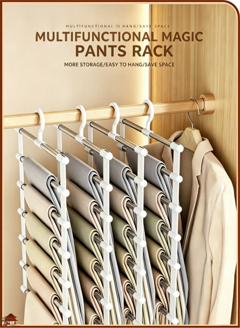 HOMESTAR 2 Packs Pants Hangers for Closet Storage, Space Saving Clothes Hanger, Collapsible Pants Storage, Heavy Duty Multi-Pole Closet Organizer for Jeans Scarf Trousers Leggings, Multifunctional Vertical Garment Holder for Bedroom Closet Home Laundry Organization, Durable Space Saver Pants Storage Rack for All Types of Bottom Garments - Image 2