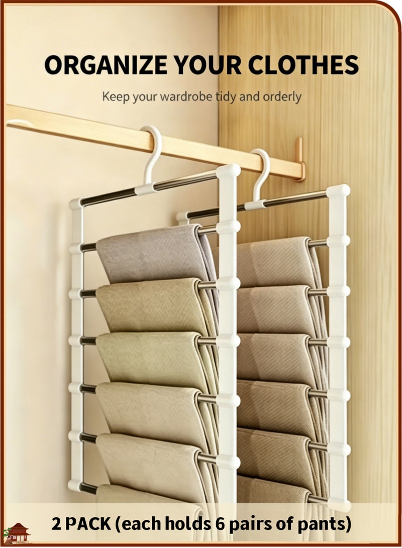 HOMESTAR 2 Packs Pants Hangers for Closet Storage, Space Saving Clothes Hanger, Collapsible Pants Storage, Heavy Duty Multi-Pole Closet Organizer for Jeans Scarf Trousers Leggings, Multifunctional Vertical Garment Holder for Bedroom Closet Home Laundry Organization, Durable Space Saver Pants Storage Rack for All Types of Bottom Garments - Image 1