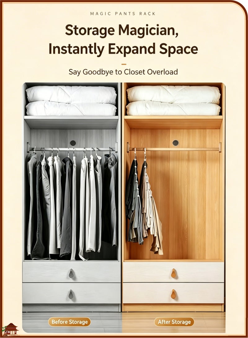 HOMESTAR 2 Packs Pants Hangers for Closet Storage, Space Saving Clothes Hanger, Collapsible Pants Storage, Heavy Duty Multi-Pole Closet Organizer for Jeans Scarf Trousers Leggings, Multifunctional Vertical Garment Holder for Bedroom Closet Home Laundry Organization, Durable Space Saver Pants Storage Rack for All Types of Bottom Garments - Image 3