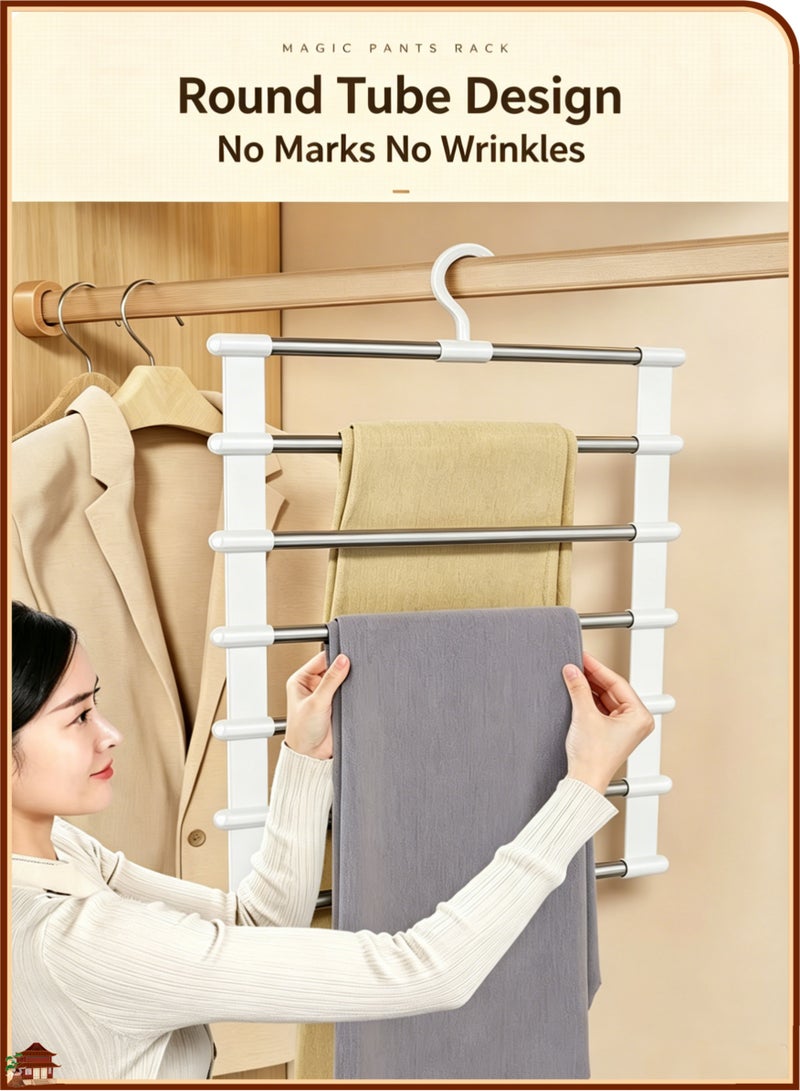 HOMESTAR 2 Packs Pants Hangers for Closet Storage, Space Saving Clothes Hanger, Collapsible Pants Storage, Heavy Duty Multi-Pole Closet Organizer for Jeans Scarf Trousers Leggings, Multifunctional Vertical Garment Holder for Bedroom Closet Home Laundry Organization, Durable Space Saver Pants Storage Rack for All Types of Bottom Garments - Image 4
