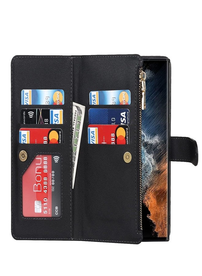 Jaorty for Samsung Galaxy S22 Ultra 5G Wallet Case for Women with Card Holder,Galaxy S22 Ultra Crossbody Phone Cases with Shouler Strap,Zipper Pocket PU Leather Kickstand Purse,6.8" Black - Image 5