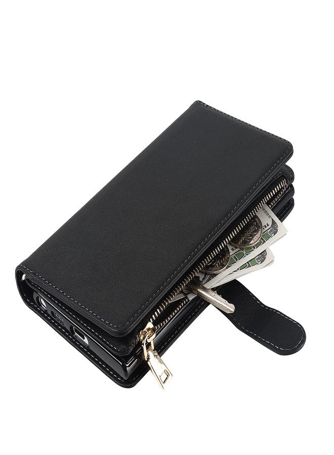 Jaorty for Samsung Galaxy S22 Ultra 5G Wallet Case for Women with Card Holder,Galaxy S22 Ultra Crossbody Phone Cases with Shouler Strap,Zipper Pocket PU Leather Kickstand Purse,6.8" Black - Image 4