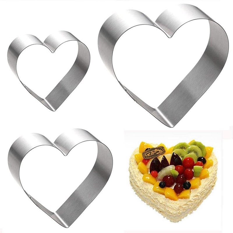 Esslly Heart Shape Cake Cutting Rings Stainless Steel Set Set of 3 20x5cm 15x5cm 10x5cm Durable Baking Tools for Layered Cakes and Desserts - Image 4