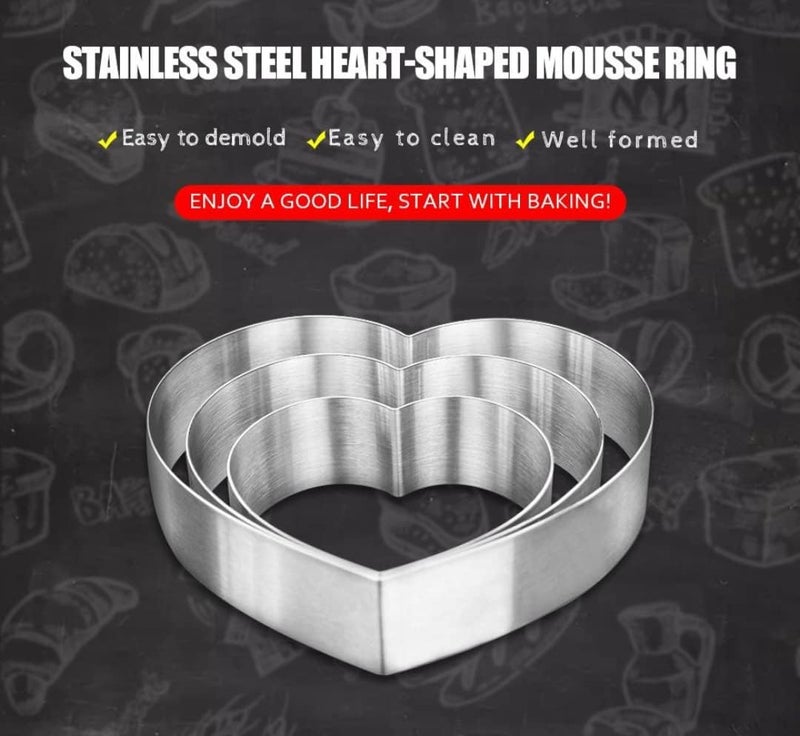 Esslly Heart Shape Cake Cutting Rings Stainless Steel Set Set of 3 20x5cm 15x5cm 10x5cm Durable Baking Tools for Layered Cakes and Desserts - Image 2