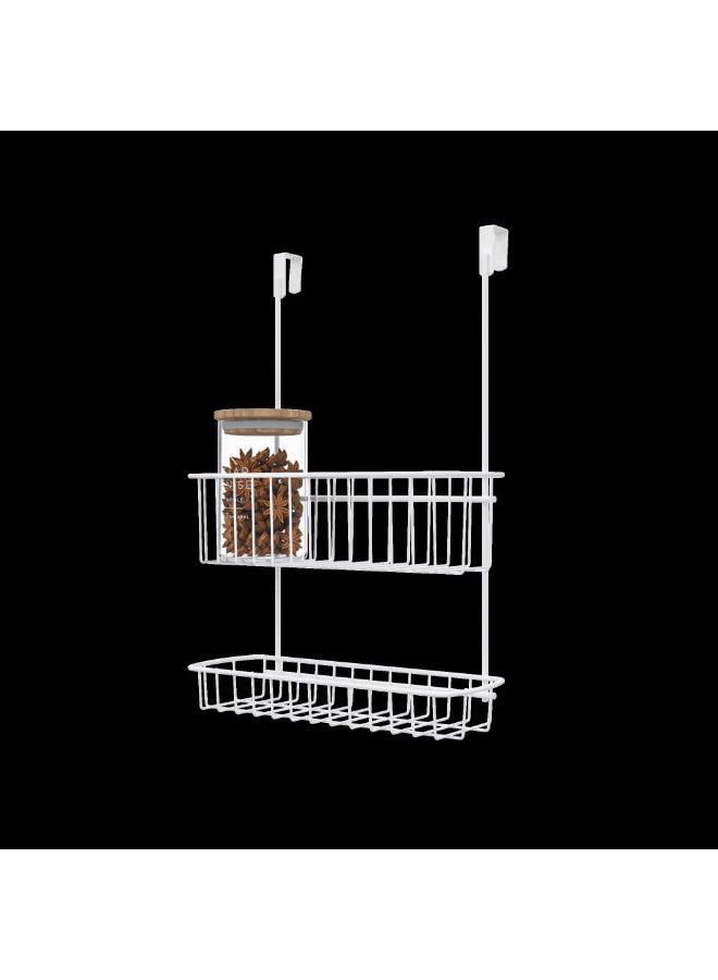 Smart Storage ✨ Premium Double-Layer Over Door Storage Basket – Carbon Steel Hanging Kitchen Organizer Rack (White) - Image 3