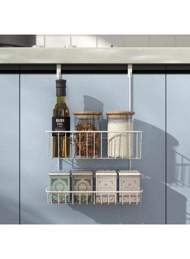 Smart Storage ✨ Premium Double-Layer Over Door Storage Basket – Carbon Steel Hanging Kitchen Organizer Rack (White) - Image 2