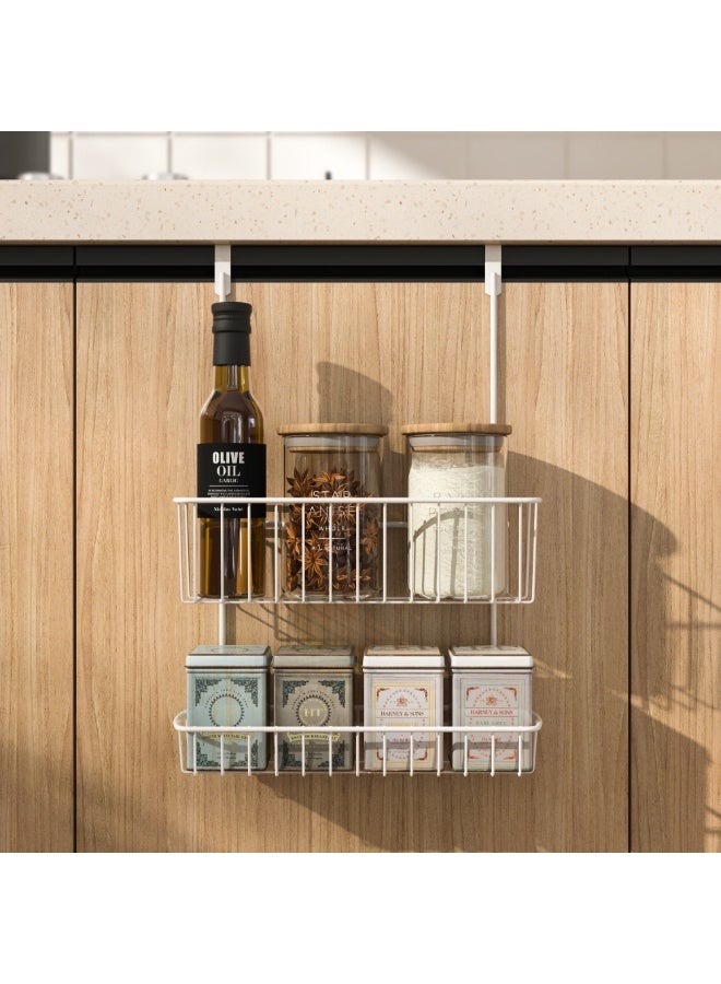 Smart Storage ✨ Premium Double-Layer Over Door Storage Basket – Carbon Steel Hanging Kitchen Organizer Rack (White) - Image 1