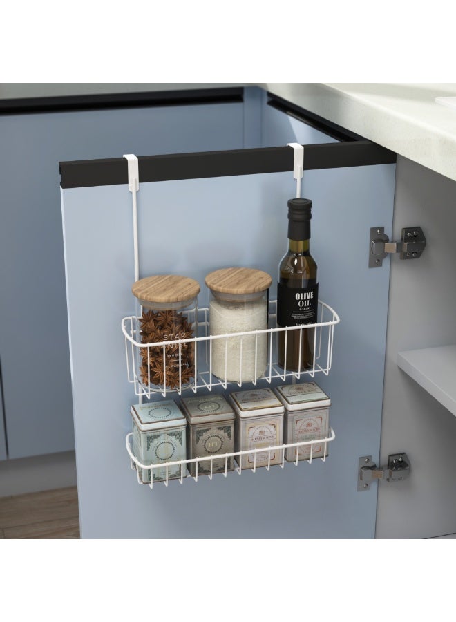 Smart Storage ✨ Premium Double-Layer Over Door Storage Basket – Carbon Steel Hanging Kitchen Organizer Rack (White) - Image 5
