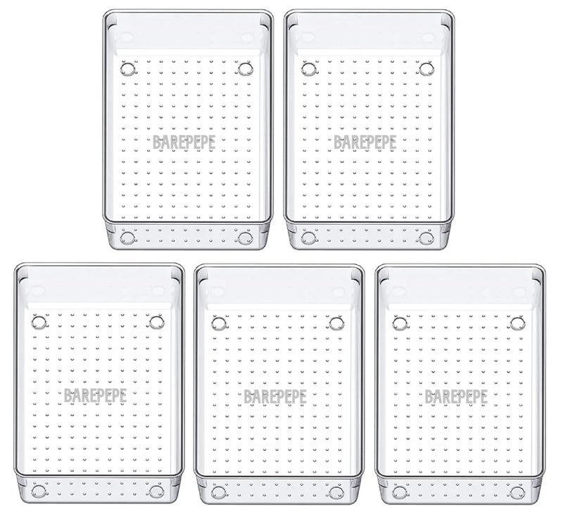 BAREPEPE 6x9x2 Inch Unbreakable Plastic 5 Piece Drawer Organizer Trays (Clear)