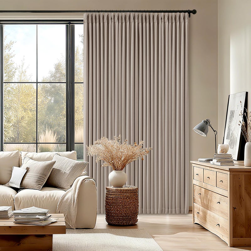 TWODRAPES Blackout Pinch Pleat 100 Inch Curtains 2 Panels Set for Living Room Bedroom Farmhouse Farmhouse Pinch Pleated Back Tab Thermal Insulated 100% Black Out Window Curtain 100 Inch Length Taupe Burlywood - Image 1