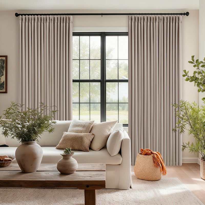 TWODRAPES Blackout Pinch Pleat 100 Inch Curtains 2 Panels Set for Living Room Bedroom Farmhouse Farmhouse Pinch Pleated Back Tab Thermal Insulated 100% Black Out Window Curtain 100 Inch Length Taupe Burlywood - Image 5