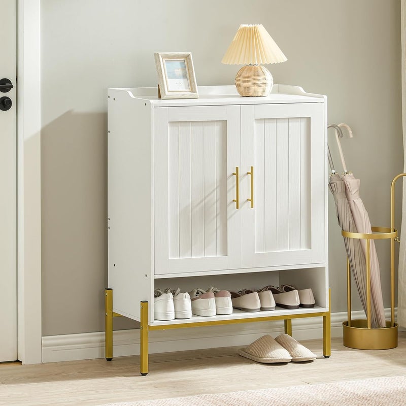 HOOBRO Shoe Cabinet, 5-Tier Shoe Storage Organizer with Doors, Wooden Shoe Cabinet Storage for Entryway, Freestanding Shoe Rack Cabinet with 3 Adjustable Shelves for Hallway, Gold and White EDW41SC01 - Image 2