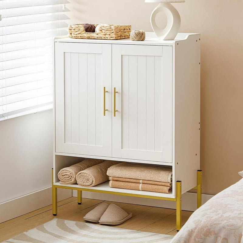 HOOBRO Shoe Cabinet, 5-Tier Shoe Storage Organizer with Doors, Wooden Shoe Cabinet Storage for Entryway, Freestanding Shoe Rack Cabinet with 3 Adjustable Shelves for Hallway, Gold and White EDW41SC01 - Image 1