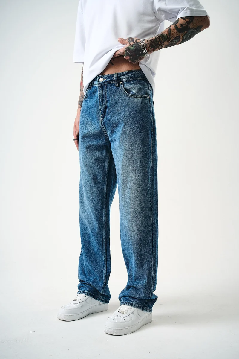 ريسباير بنطلون رجالي واسع مغسول، أزرق داكن