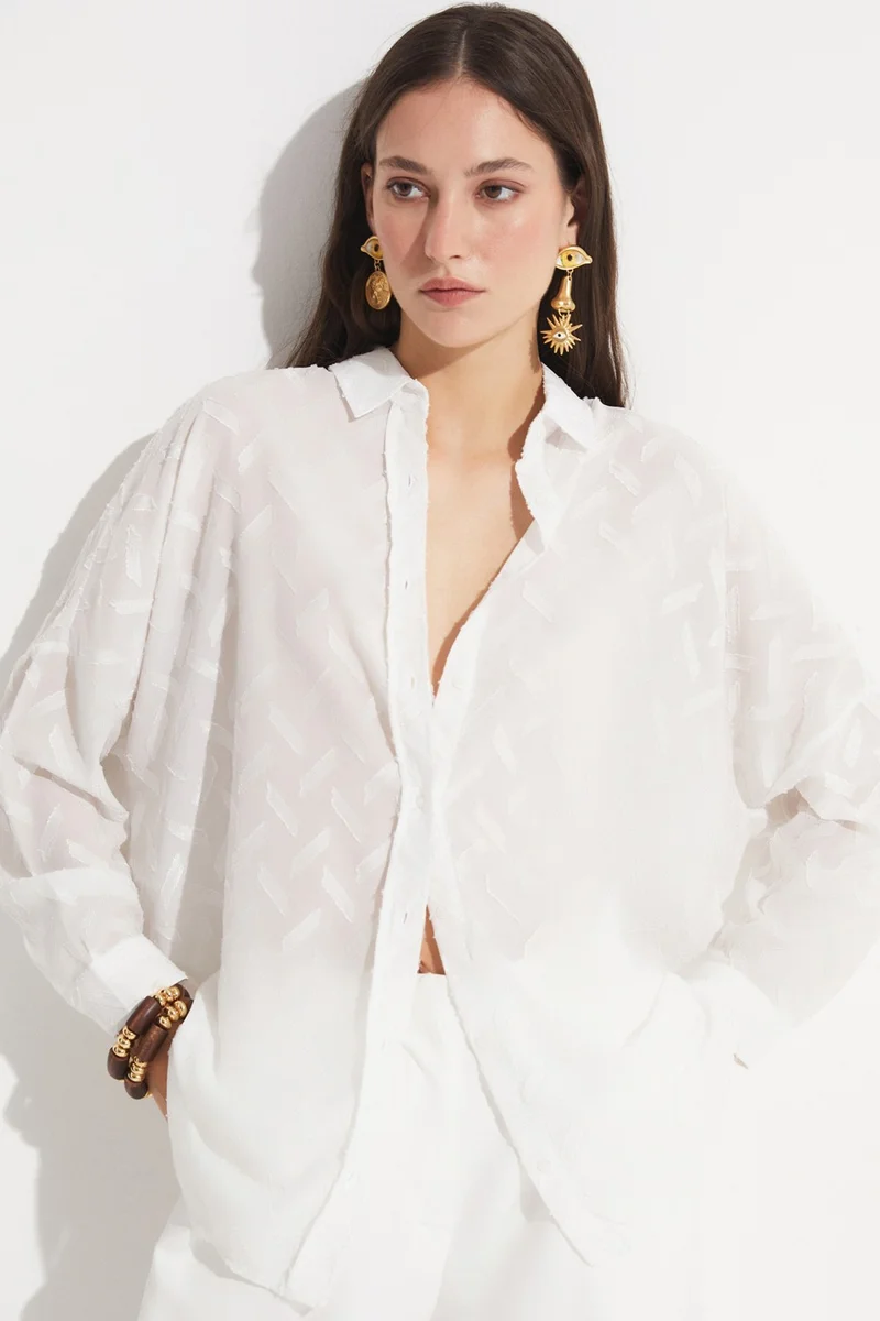 جون Women's Exclusive Oversize/loose Cut Self-Patterned Shirt