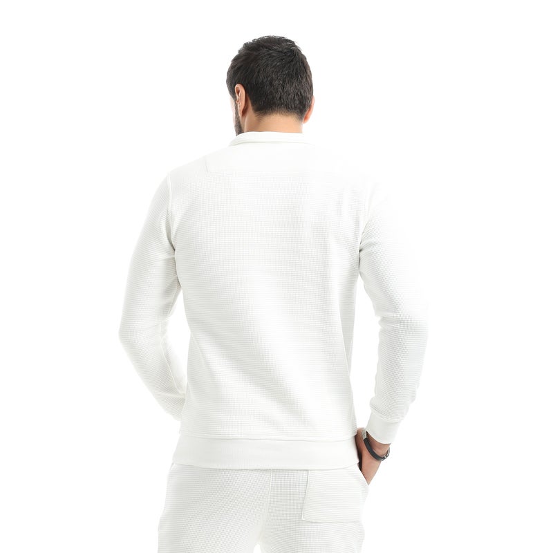 Andora White Long Sleeves Half Zipper Closure Self patterned Sweatshirt-White - Image 3