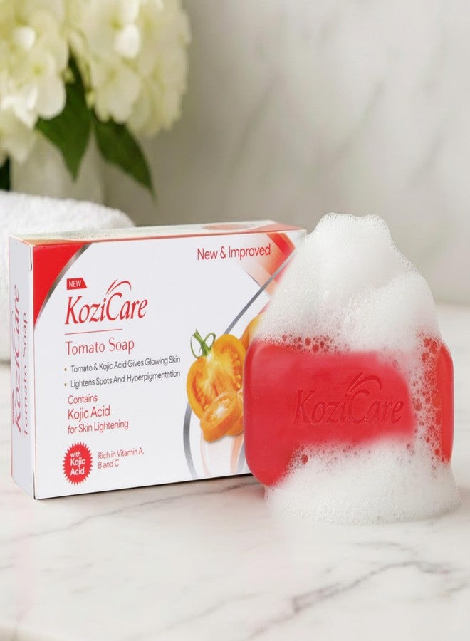 Kozicare Tomato Soap with Kojic Acid & Vitamin A B C | Skin Brightening & Lightening | Removes Dark Spots & Hyperpigmentation | Glowing Skin Bath Bar for Men & Women | 75 g - Image 2