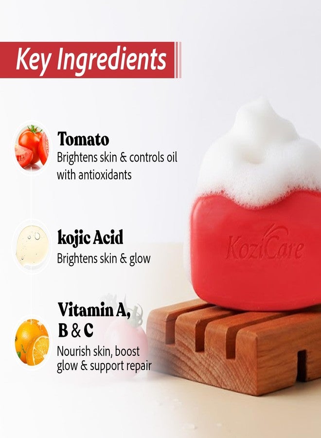 Kozicare Tomato Soap with Kojic Acid & Vitamin A B C | Skin Brightening & Lightening | Removes Dark Spots & Hyperpigmentation | Glowing Skin Bath Bar for Men & Women | 75 g - Image 3