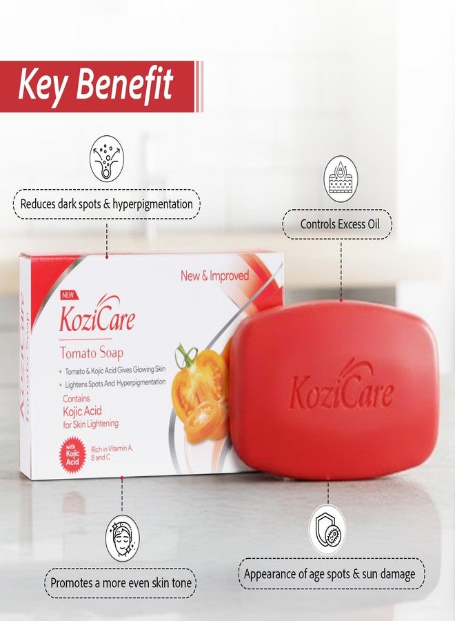 Kozicare Tomato Soap with Kojic Acid & Vitamin A B C | Skin Brightening & Lightening | Removes Dark Spots & Hyperpigmentation | Glowing Skin Bath Bar for Men & Women | 75 g - Image 5