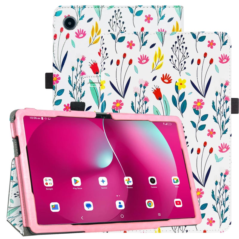 Caweet Case for T-Mobile Revvl Tab 2 Tablet - Premium Leather Folio Protective Stand Cover with Magnetic Closure, Flowers - Image 1