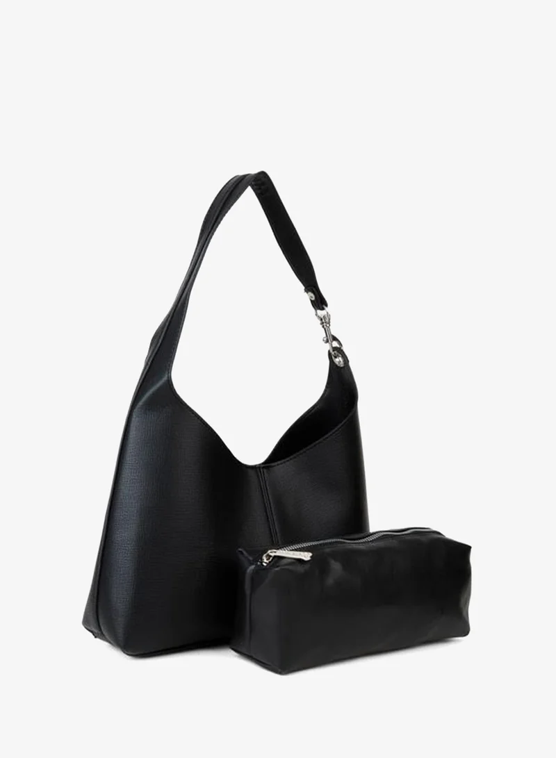 Women's Black Turna Organizer Synthetic Leather Snap Closure Hook Strap Hand, Arm and Shoulder Bag.