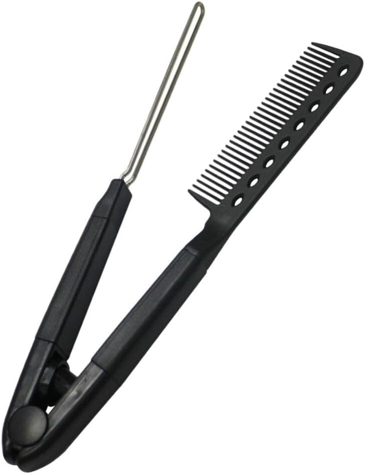 minkissy VShaped Straightening Hair Comb Straightening Brush Comb Flat Iron Comb for Salon Home Use