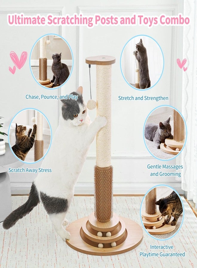 MADE 4 PETS Made4Pets Cat Scratching Post Premium Sisal Cat Scratcher Kitten Toys for Indoor Kittens 28.3" Tall Cat Tower Scratch Post Cat Tree Wooden Interactive Ball Track Cat Toy with Hanging Ball, Beige - Image 2