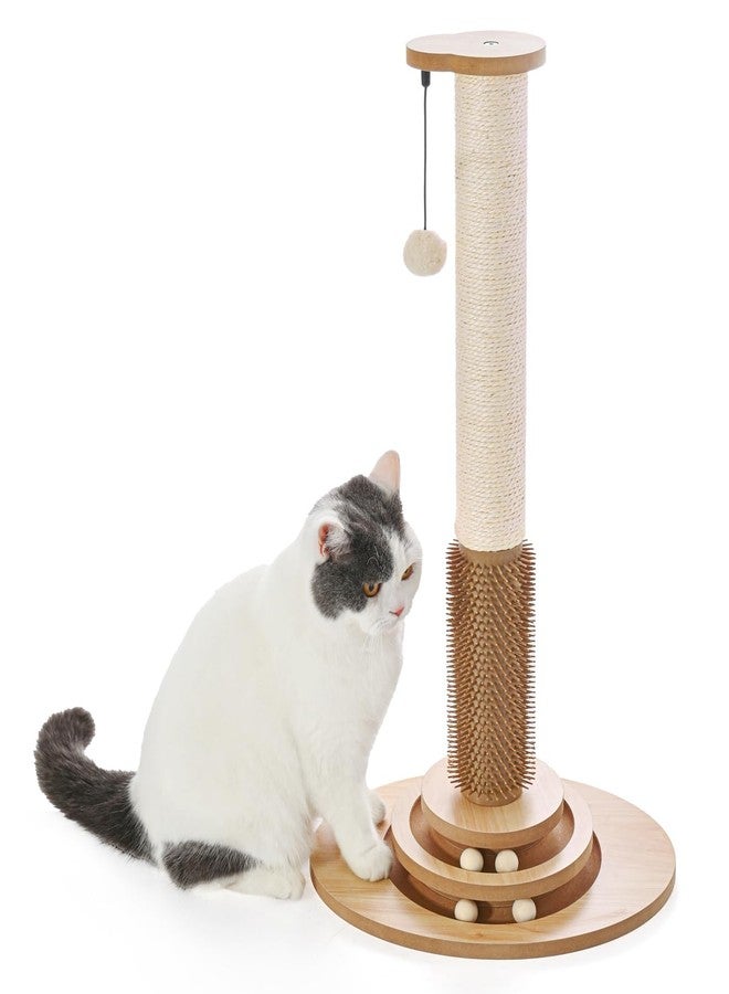 MADE 4 PETS Made4Pets Cat Scratching Post Premium Sisal Cat Scratcher Kitten Toys for Indoor Kittens 28.3" Tall Cat Tower Scratch Post Cat Tree Wooden Interactive Ball Track Cat Toy with Hanging Ball, Beige - Image 1