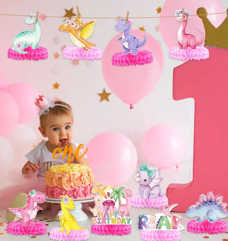 Yavxzvbw Girl Dinosaur Party Decorations - Pink Dinosaur Birthday Decorations Dino Table Decorations Dino Centerpieces for Girls Theme Birthday Party Baby Shower Supplies - Image 4