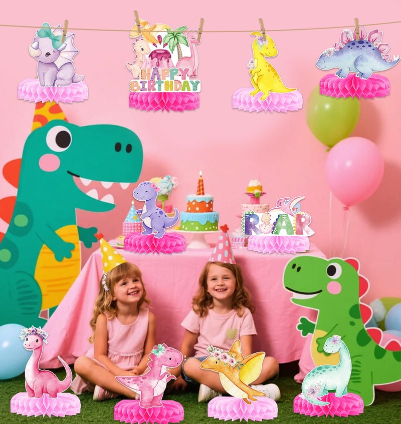 Yavxzvbw Girl Dinosaur Party Decorations - Pink Dinosaur Birthday Decorations Dino Table Decorations Dino Centerpieces for Girls Theme Birthday Party Baby Shower Supplies - Image 3