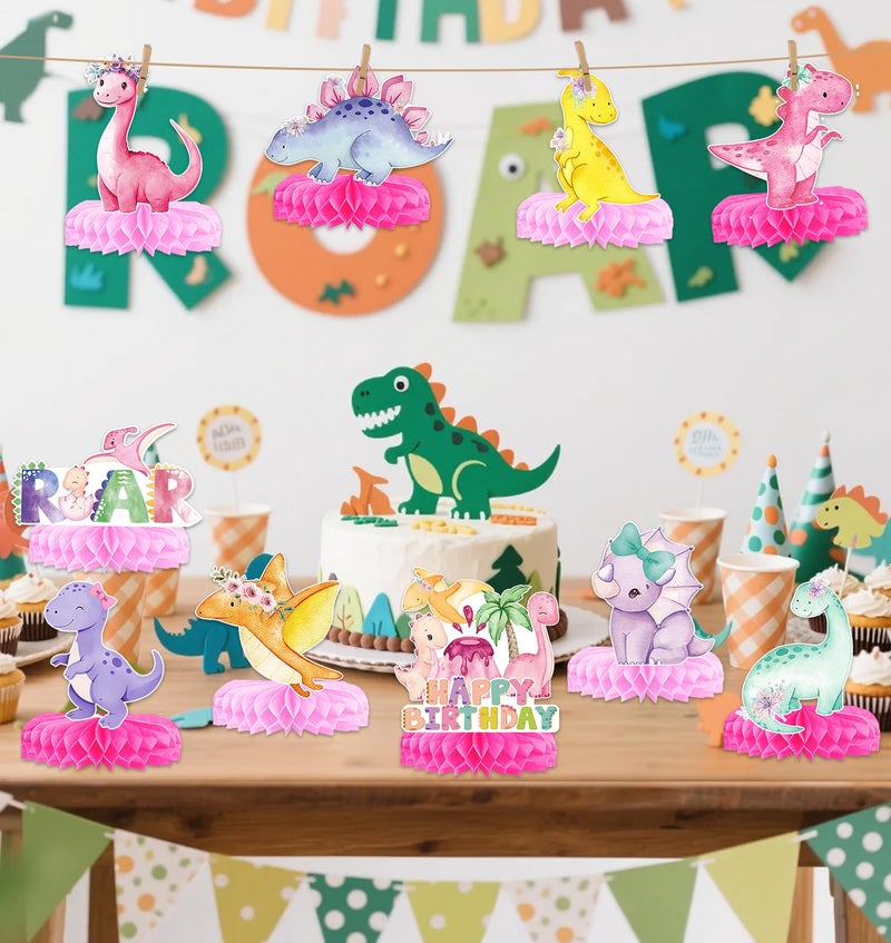 Yavxzvbw Girl Dinosaur Party Decorations - Pink Dinosaur Birthday Decorations Dino Table Decorations Dino Centerpieces for Girls Theme Birthday Party Baby Shower Supplies - Image 5