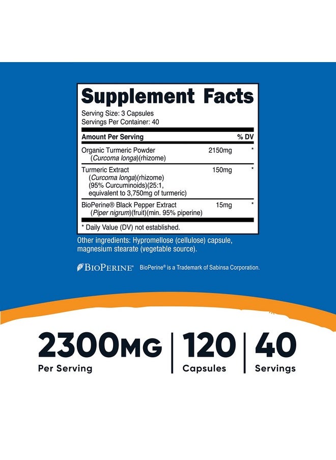 Nutricost - Turmeric Curcumin With Bioperine And 95% Curcuminoids 2300Mg 120 Capsules Veggie Capsules 767Mg Per Cap 40 Servings Gluten Free Non Gmo - Image 1