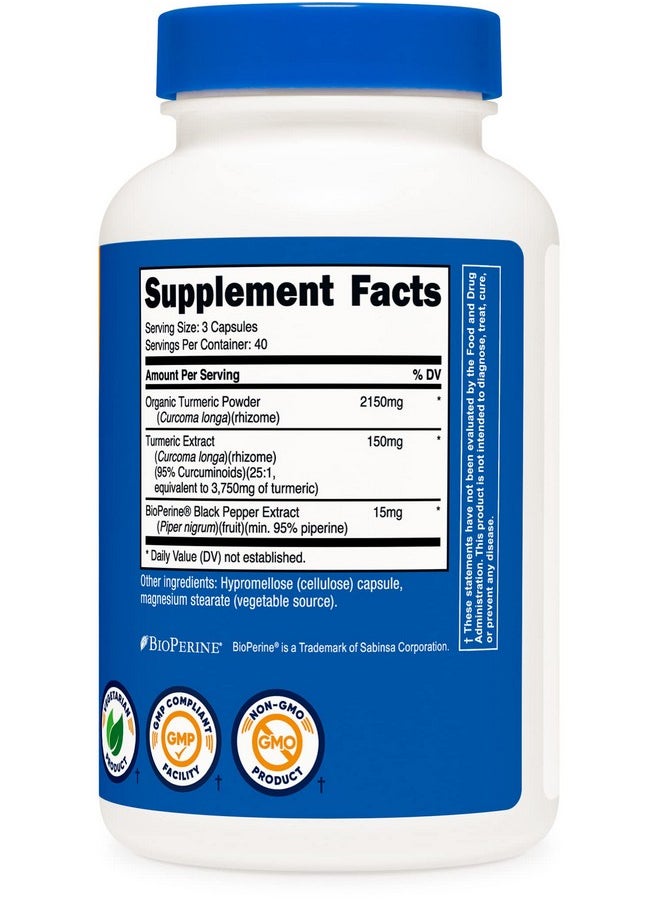 Nutricost - Turmeric Curcumin With Bioperine And 95% Curcuminoids 2300Mg 120 Capsules Veggie Capsules 767Mg Per Cap 40 Servings Gluten Free Non Gmo - Image 1