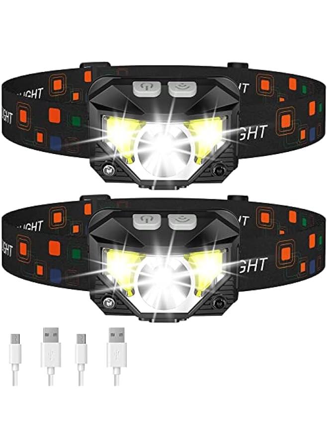 Headlamp Flashlight, Lumen Ultra-Light Bright LED Rechargeable Headlight with White Red Light, 2-Pack Waterproof Motion Sensor Head Lamp,8 Modes for Outdoor Camping Running Hiking Fishing  - Image 1