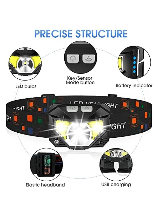 Headlamp Flashlight, Lumen Ultra-Light Bright LED Rechargeable Headlight with White Red Light, 2-Pack Waterproof Motion Sensor Head Lamp,8 Modes for Outdoor Camping Running Hiking Fishing  - Image 2