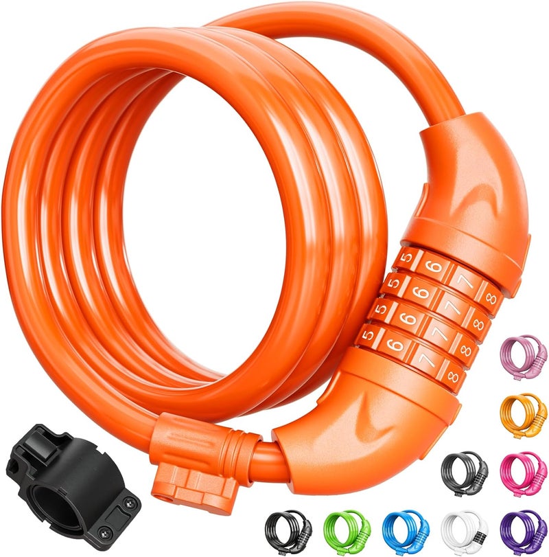 Titanker Bike Lock, Bicycle Lock 4 Feet Cable Lock 1/2 Inch Resettable Bike Lock Combination with Mounting Bracket, Bike Accessories for Bicycle, Electric Scooter, Motorcycle - Image 1
